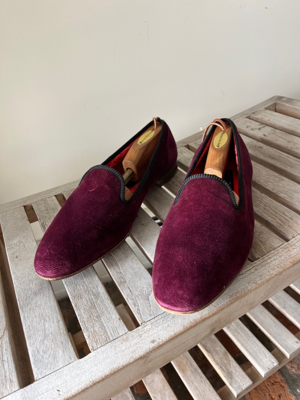 Mens Burgundy Velvet Albert Slippers Smoking Shoes Size 12 England Made